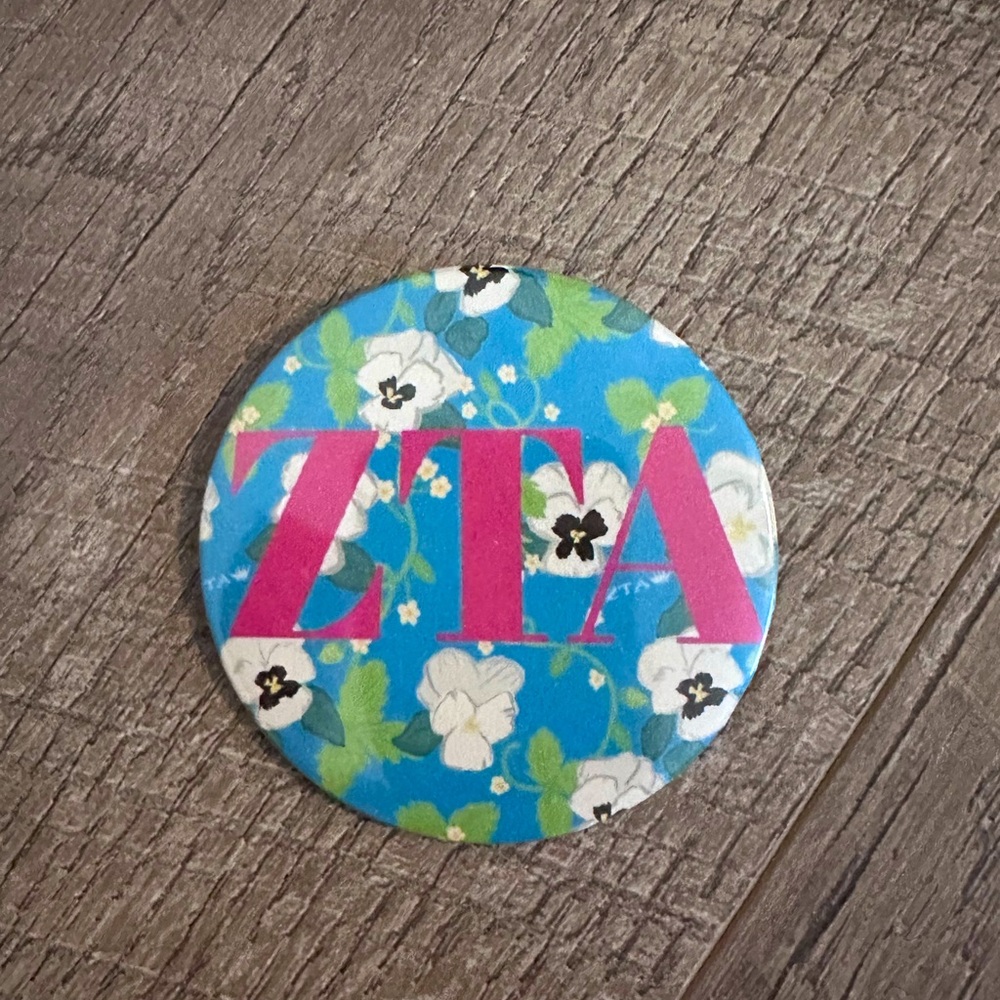 ZTA Floral Button with Pink Letters